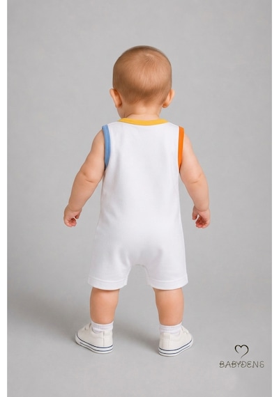 Babyden's Erkek Bebek Tulum Yazlık Pamuklu Şortlu Çıtçıtlı Zürafa Baskılı Bebek Tulumu Yenidoğan Bebek Giyim 0-9 Ay Beyaz