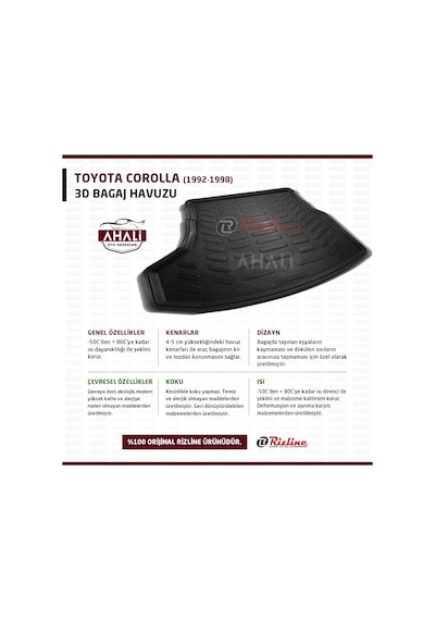 Rizline Toyota Corolla Uyumlu 1993-1998 3D Bagaj Havuzu+Araç Kokusu
