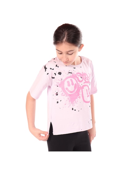 Toontoy Kids Kız Çocuk Baskılı Bisiklet Yaka Kısa Kollu Yırtmaçlı Tişört Açık Lila