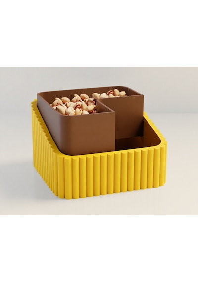 3d Baskı Fıstık Kasesi - Çift Hazneli Kabuk Ayırıcı Sunum Kasesi - Sarı Kahverengi Diğer