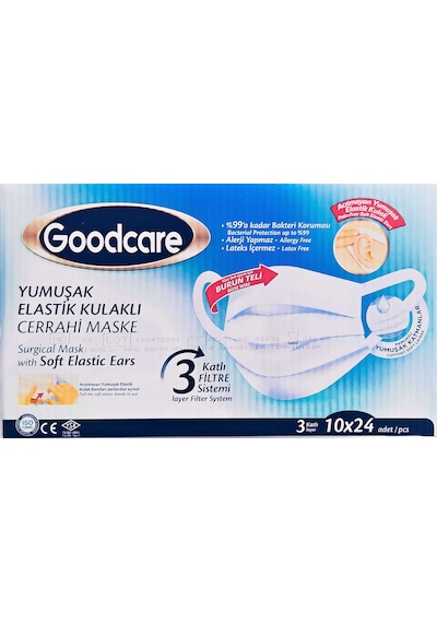 Goodcare Meltblownlu 3 Katlı Cerrahi Maske 24 x 10'lu Paket Beyaz