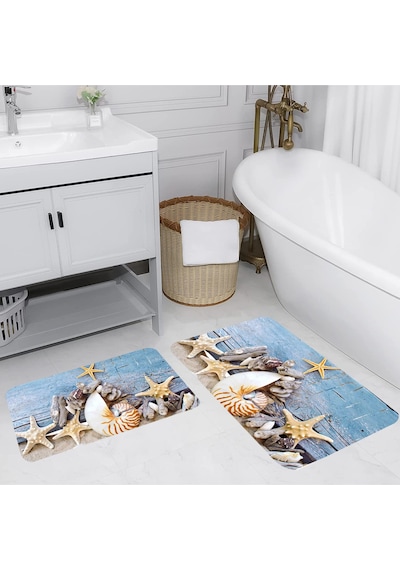 Rovigo Home Baskılı Kaymaz Taban 2 Li Banyo Paspas Takım Rvg5018-100X60-60X50 Çok Renkli