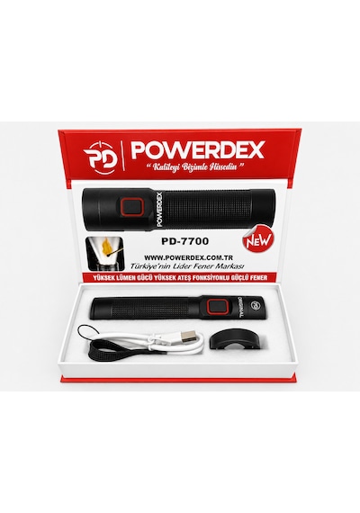 Powerdex Pd-7700 30w-3000 Lümen Su Geçirmez Süper Yakıcı Güç El Feneri Siyah