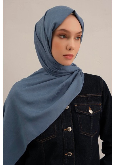 Armine Link Desen Bambu Cotton Şal 2 Mavi
