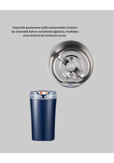 Kahve Ve Baharat Öğütücü Otomatik Mekanizmalı Dayanıklı Çelik Açık Gri