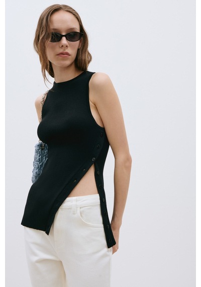 Suud Collection Siyah Nola Çapraz Düğmeli Triko Bluz