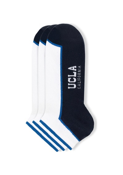 Ucla Sorrel 3'lü Beyaz-lacivert Kısa Jakarlı Pamuk Standard Fit Unisex Çorap