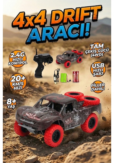 Şarjlı Uzaktan Kumandalı Araba 4x4 Yüksek Hızlı Drift Ve Arazi Aracı 2.4ghz 1:20 Yedek Lastikli Kırmızı