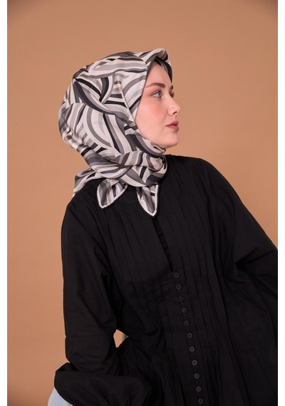 Twill İpek Eşarp 11471-17 Siyah, Beyaz, Gri, Antrasit