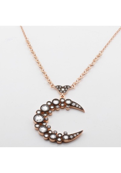 Elmas Montür Hilal Rose Gold Kaplama Gümüş Kolye Gümüş
