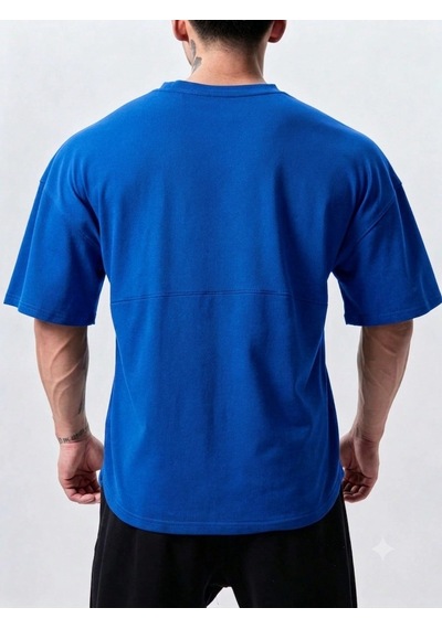 Genius Store Genius Erkek Spor Tişört Oversize Fitness & Gym Antrenman Tişörtü Mavi