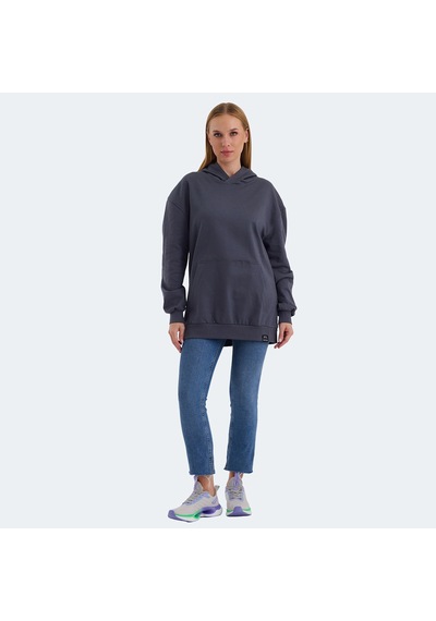 Slazenger VIOLENCE Kadın Kapüşonlu Cepli Oversıze Koyu Gri Sweatshirt