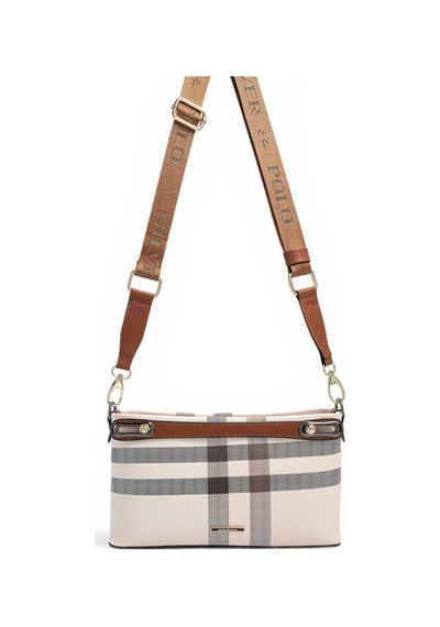 Silver & Polo Silver Polo Krem - Taba Ekose Kadın Çapraz Çanta Sp1288