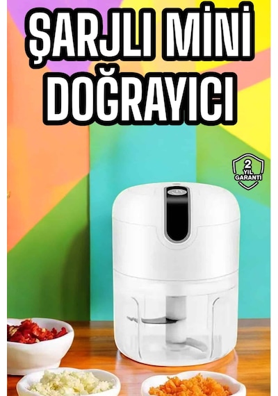 Şarjlı Portatif Doğrayıcı Mini Pratik Rondo El Doğrayıcı Üç Bıçaklı Çelik Bıçaklı - Lisinya