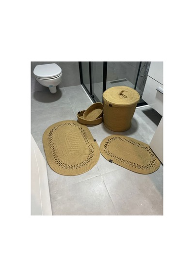Jüt,hasır,5 Lı,banyo Paspas Takımı,bohem Tarzı Banyo Takımı,iskandinav Paspas Sepet Jüt Gold Jüt Gold