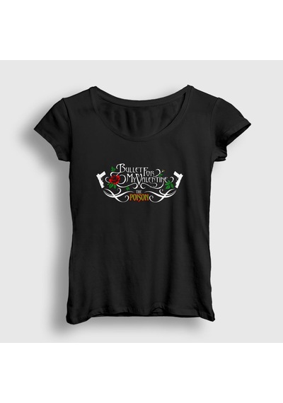 Presmono Kadın Poison Bullet For My Valentine T-shirt Siyah