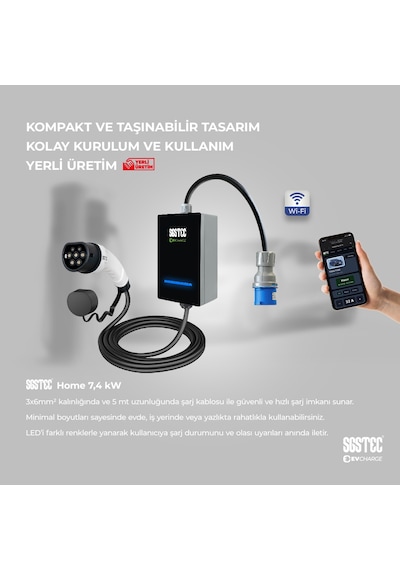 SGSTEC Home 7.4 KW 5 Metre Kablolu Elektrikli Araç Şarj Cihazı