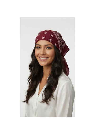 Mollycrush Unisex Bordo Şal Desenli Bandana Günlük Saç Aksesuarı, Boyunluk Ve Outdoor Fular Bordo
