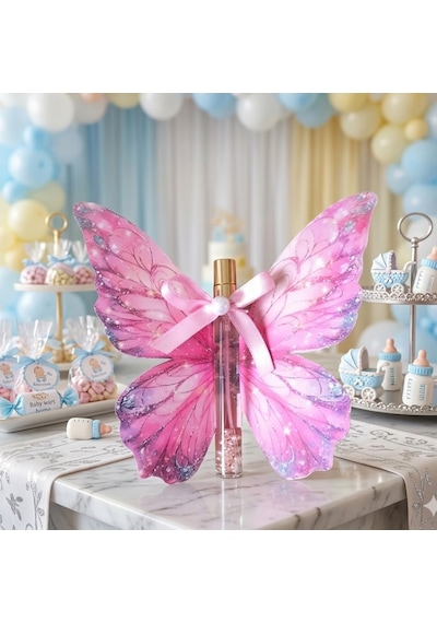 20 Adet Pembe Kelebek Dekorlu Kolonyalı Cam Şişe Bebek Hediyelik