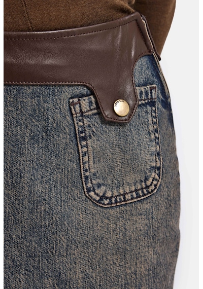 Kadın Koyu Kot 2w6-8 Straight Deri Detaylı Esnek Kumaş Tasarım Mini Denim Etek