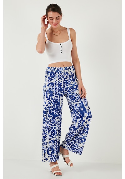 Lela Desenli Standart Fit Yüksek Bel Geniş Paça Bayan Pantolon 5869019 Saks