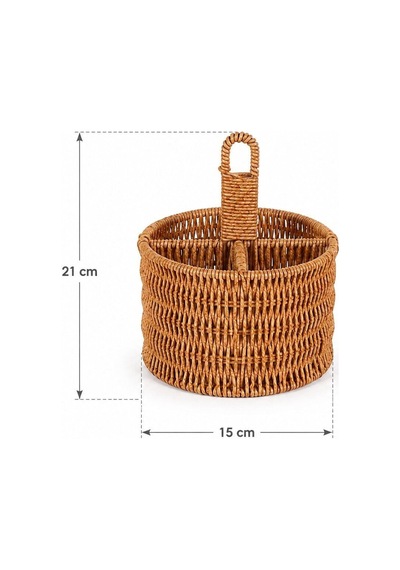 Rattan Yuvarlak Dik Bölmeli Kaşıklık -ikili Kahverengi