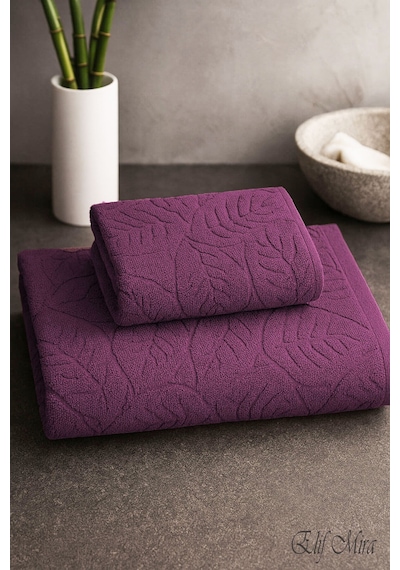 Banyo & Yüz Havlusu Seti Dokulu %100 Pamuk 90x150 + 50x90 Cm Foliva Mor