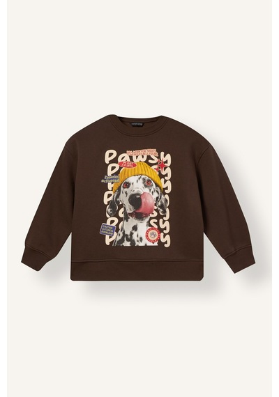 Defacto Oversıze Bisiklet Yaka Baskılı İçi Yumuşak Tüylü Kalın Sweatshirt Kumaşı Sweatshirt Kız Çocuk I9202a826wnbn539 Kahve-bn539