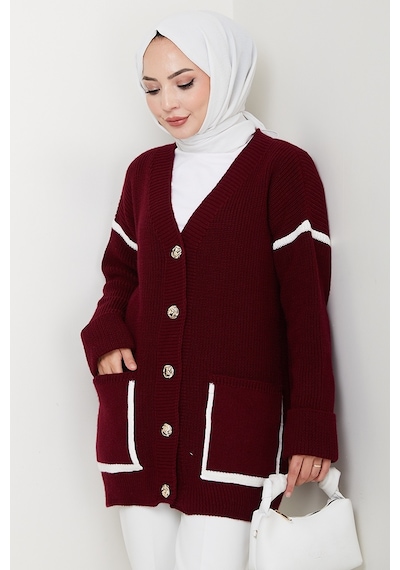 Bestenur İlge Düğmeli Triko Hırka 1597 - Bordo Bordo