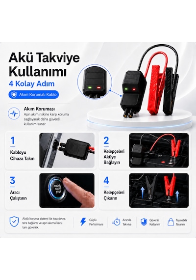Solvis 5'i 1 Arada 12v Akıllı Akü Takviye Cihazı, Lastik Şişirme Pompası, Powerbank Ve Led Aydınlatma Çanta Hediyeli