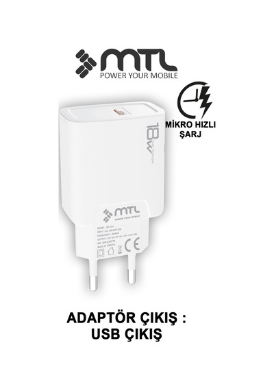 18w Qc 3.0 Destekli Hızlı Şarj Usb Adaptör + Micro Usb Kablo Şarj Cihazı Seti Mt1311