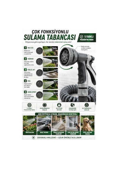 15 Metre Spiral Bahçe Hortumu Seti Çok Fonksiyonlu Sulama Tabancalı Patlama Ve Kopmaya Dayanıklı