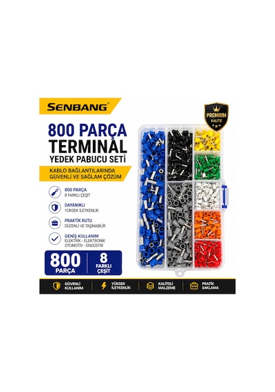 Senbang 800 Parça Terminal Yedek Pabucu Seti İzoleli Kablo Ucu Ferrül Kablo Pabucu Sıkma Terminali Elektrik Elektronik Seti