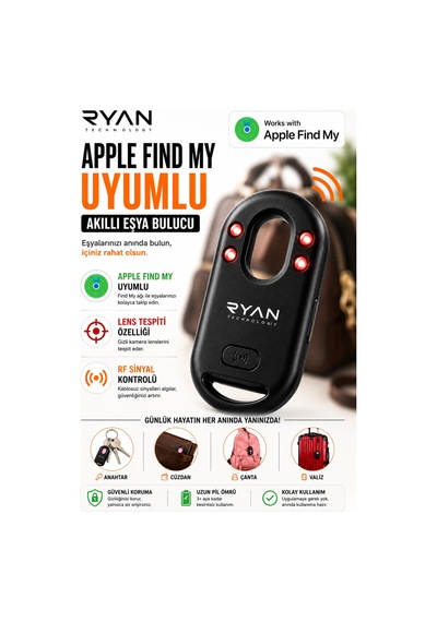Ryan Akıllı Eşya Bulucu Smart Tag İos Uyumlu Apple Find My Konum Takip &  Lens Tespit Cihaz-14908