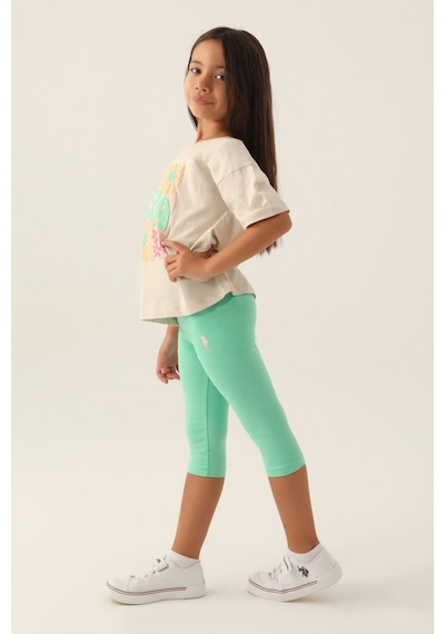 U.S. Polo Assn. Lisanslı Flower Bej Kız Çocuk Kapri Takım 5274-43157 Bej