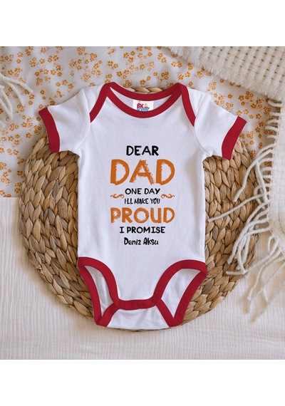 Bk Gift Bk Kids Kişiye Özel Dear Dad Tasarımlı Kırmızı Bebek Body Zıbın-1