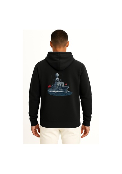 Bahriyeli Collection Kapüşonlu Tcg Doğan P-340 Cep Ve Sırt Tasarımlı Unisex Sweatshirt Siyah