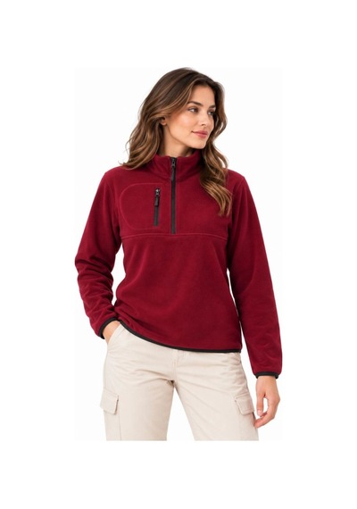 Velmora Fashion Kadın Polar Dik Yaka Yarım Fermuarlı Fermuarlı Göğüs Cepli Regular Fit Kışlık Sweatshirt - Bordo