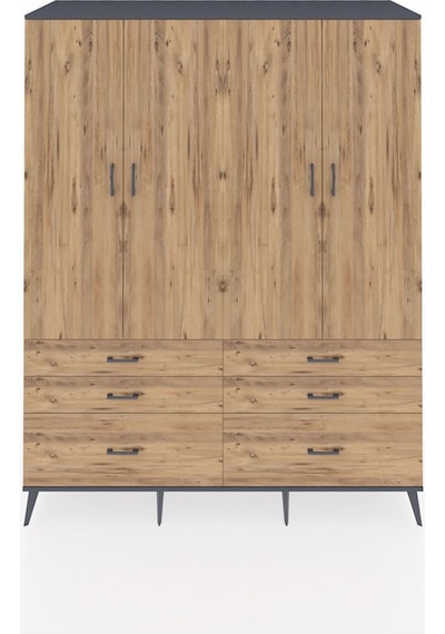 Kronos Gardrop 8 Raflı 6 Çekmeceli 4 Kapaklı 176x59x221 Antrasit-çam Çam Kronos Gardrop 8 Raflı 6 Çekmeceli 4 Kapaklı 176x59x221 Antrasit-çam Çam