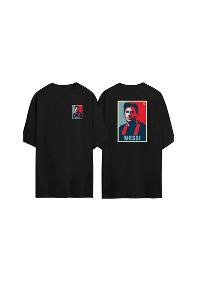 Thewert Unisex Messi Ön Arka Baskılı Sıyah Oversize T-shirt Siyah