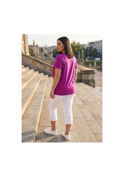 Hanezza Kadın Büyük Beden V Yaka Yanı Yırtmaçlı Pamuklu Viskon T- Shirt Serifikalı Kumaş Fuşya - 30798238 Fuşya