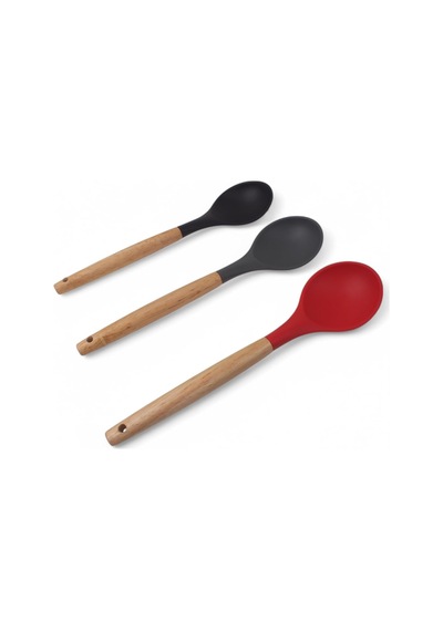 Deconox Bambu Saplı Silikon Servis Kaşığı, Bambu Uzun Silikon Servi Kaşığı 28cm 3 Renk Seçenekli, Yemekleriniz