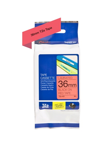 Tze-461 36Mm Kırmızı Üzerine Siyah Laminasyonlu Etiket