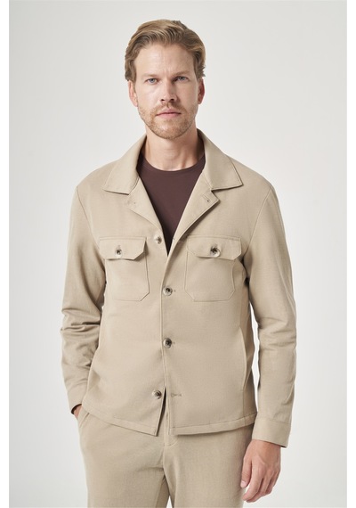 İmza Bej Berberi Yaka Örme Beli Lastikli 6 Drop Slim Fit Astarsız Esnek Takım Elbise 1001260177 Koyu Bej