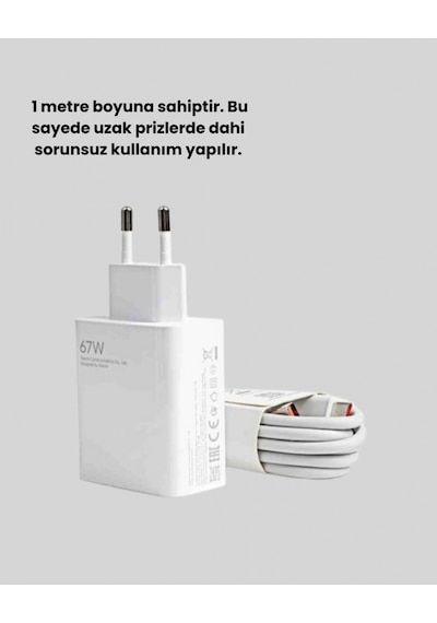 67 Watt Type C Şarj Adaptörü Poco X3 X4 X5 Pro Uyumlu