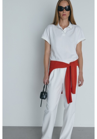 Suud Collection Ekru Josie Oversize Polo Yaka Tişört