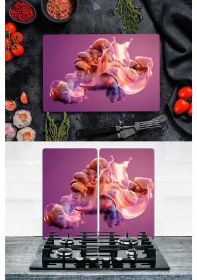 Takım Halinde Mor Tablo 20x30 cm Kesme Tablası ve 60x52cm Cam Oca