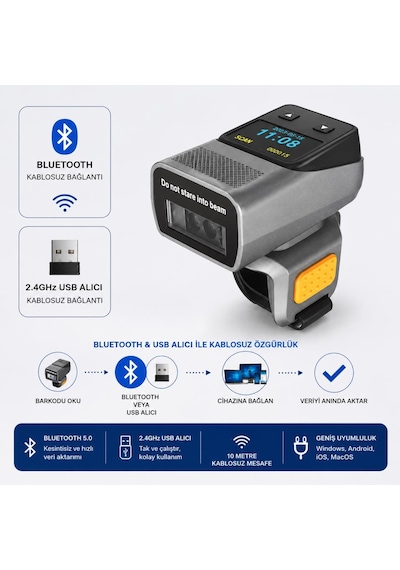 Netum Symble Xb-rs40 2d 1d Qr Yüzük Bluetooth Kablosuz Barkod Okuyucu