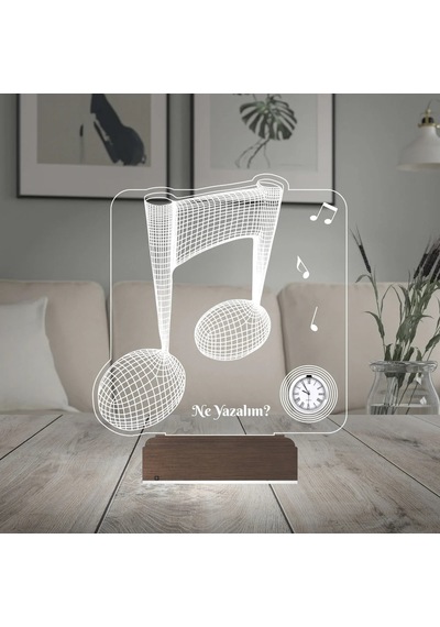 Luvivia Müzisyen Hediye Müzik Nota Kişiye Özel Metal Saatli 3d Lamba - Masa Gece Lambası