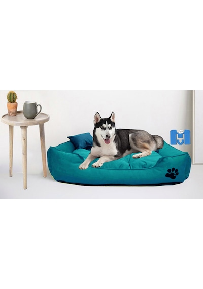 Mavi Vitrin İsme Özel Ultrasoft Mukavemetli Battal Boy Köpek Yatağı 110 x 90 CM